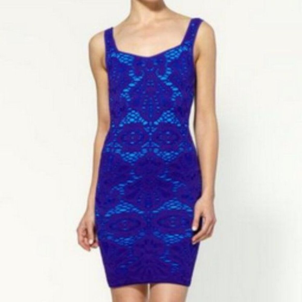 Free People Intimately Size M/L Medallion Crochet Bodycon Dress Blue Sleeveless